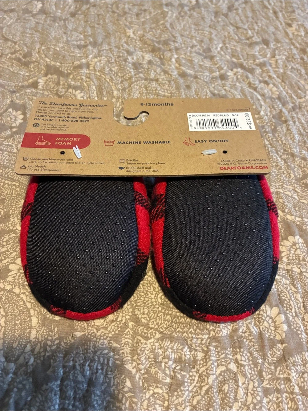 Dearfoams Red & Black Plaid 'BABY BEAR' Kids Slippers